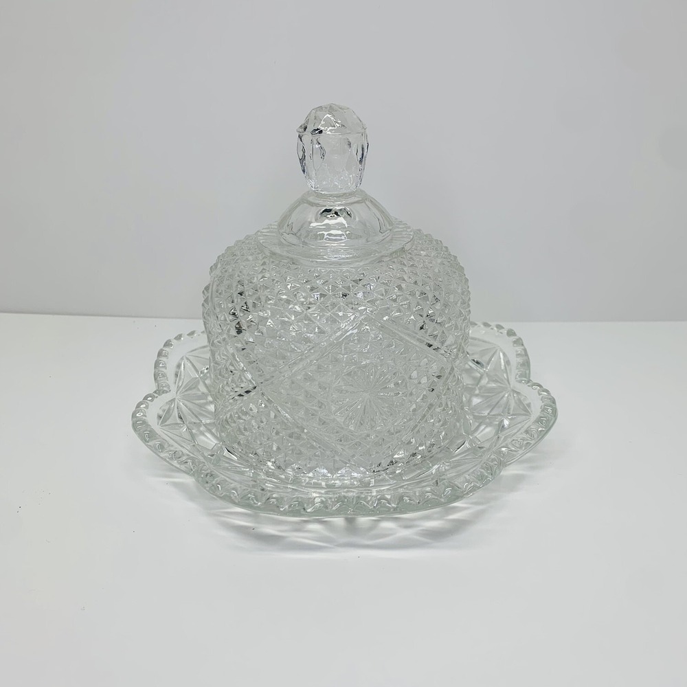 Vintage AVON Clear Cut Glass Round Dome Lid Butter Cheese Dish